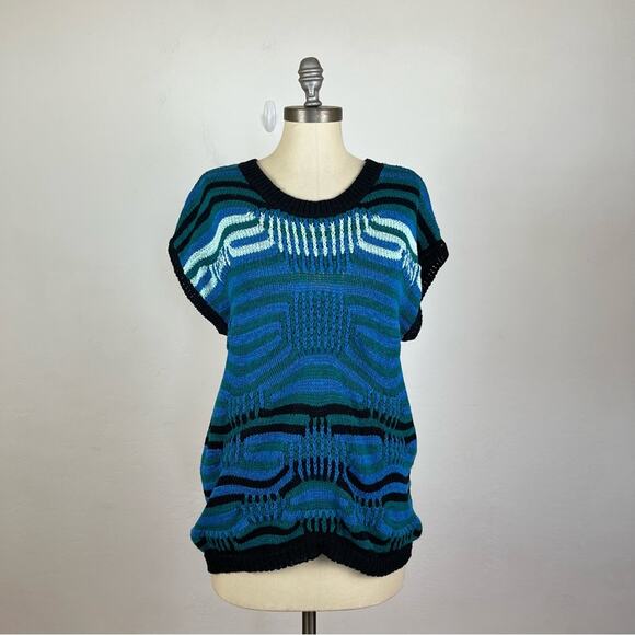Sandro Blue Pattern Knit Sweater Vest